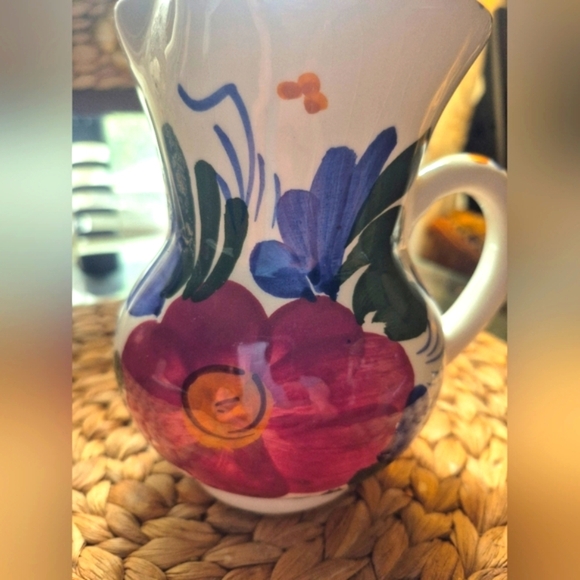 Floral Ceramic Pitcher Spanish Floral Art Pottery - Picture 3 of 7